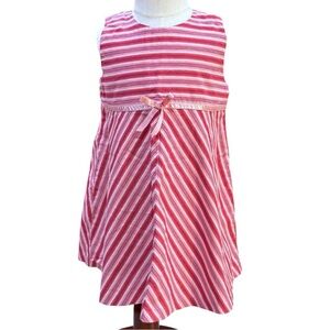 Vintage Baby Gap Y2K Pink Striped Empire Waist Dress Bow Detail Toddler 2 Years